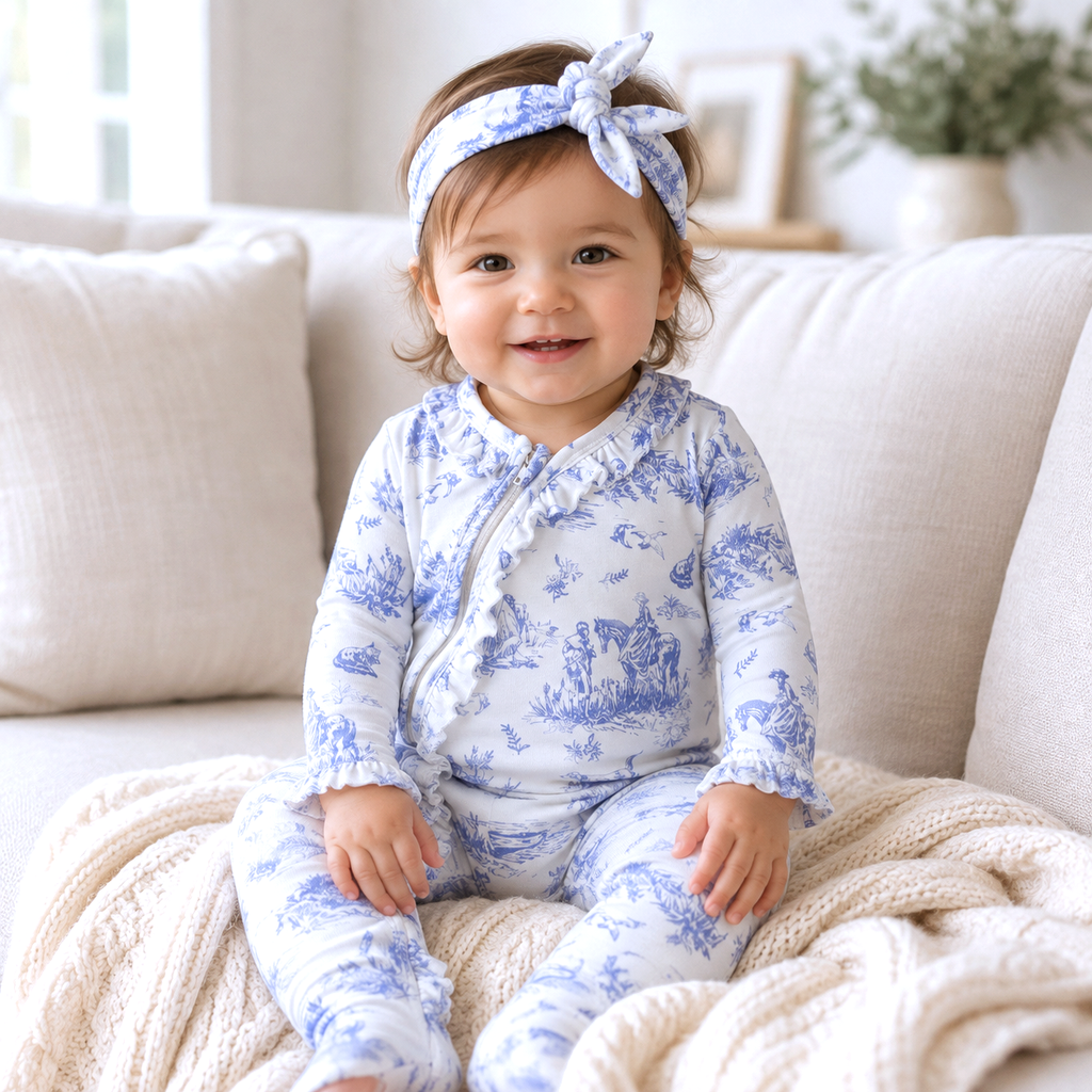 Baby Girl Toile de Jouy Bamboo Zipper Romper