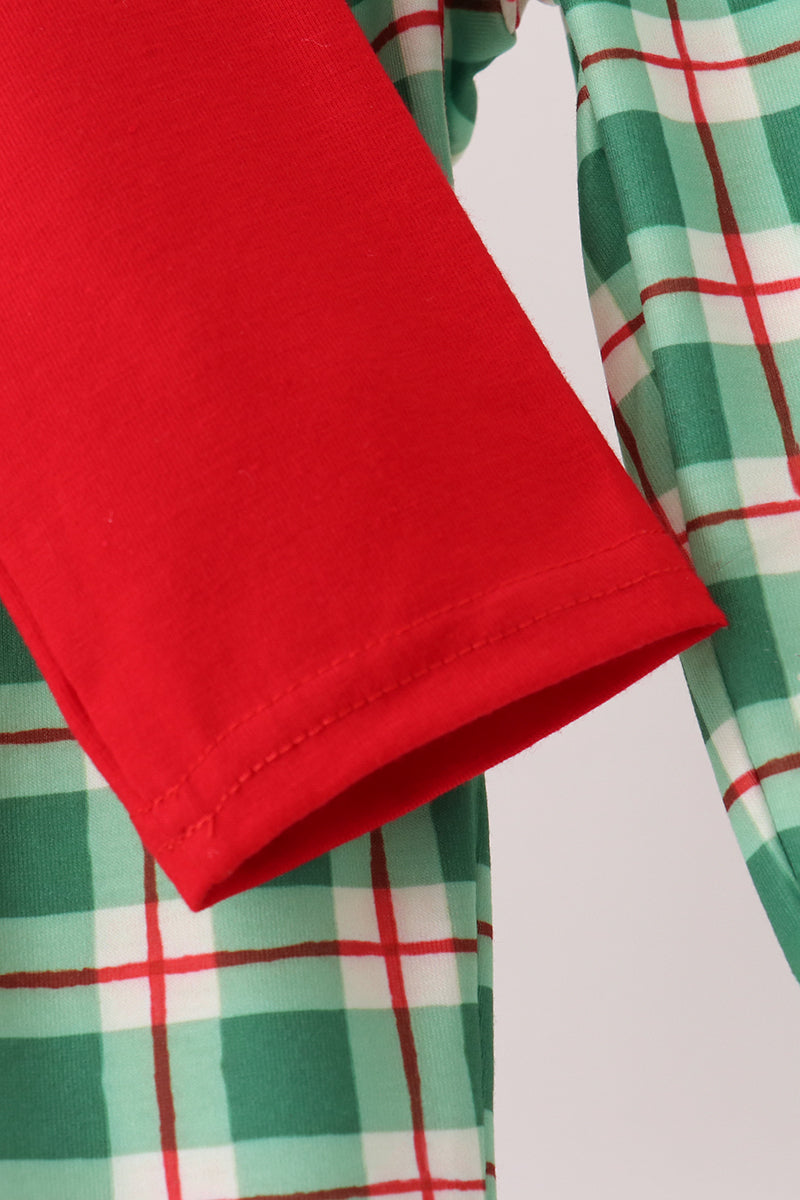 Red Holly Jolly Embroidery Plaid Pants Set