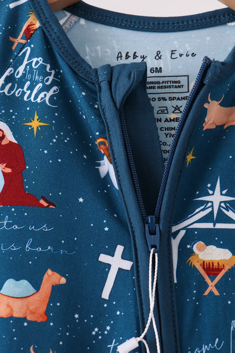 Navy Nativity Zip Bamboo Romper