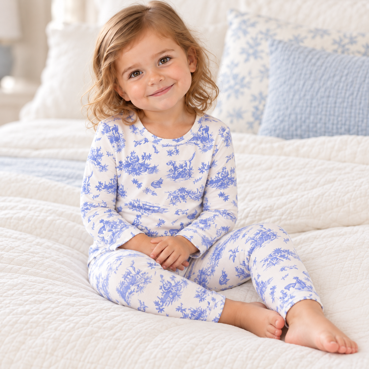 Toile de Jouy Girl's Bamboo Pajama Set