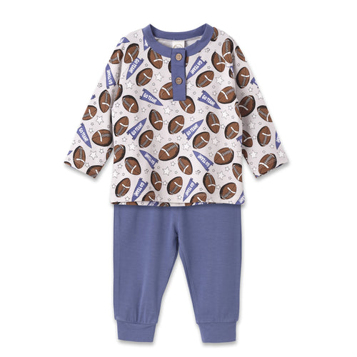 Baby Boy Football Outfit – Bamboo Henley Shirt & Pants Set